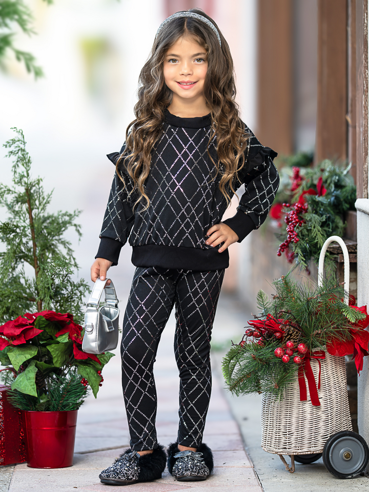 Holiday Glam Sequin Ruffle Top and Legging Set