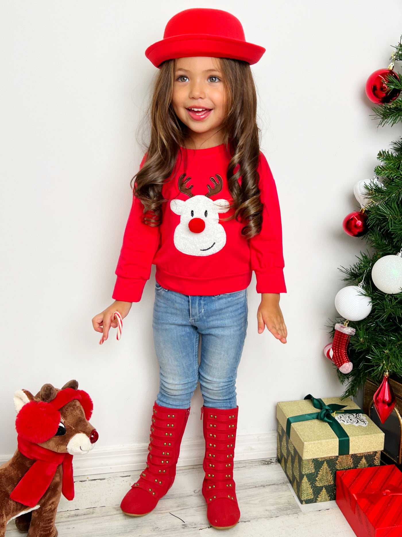 Winter Tops For Girls | Reindeer Pullover Sweater | Mia Belle Girls