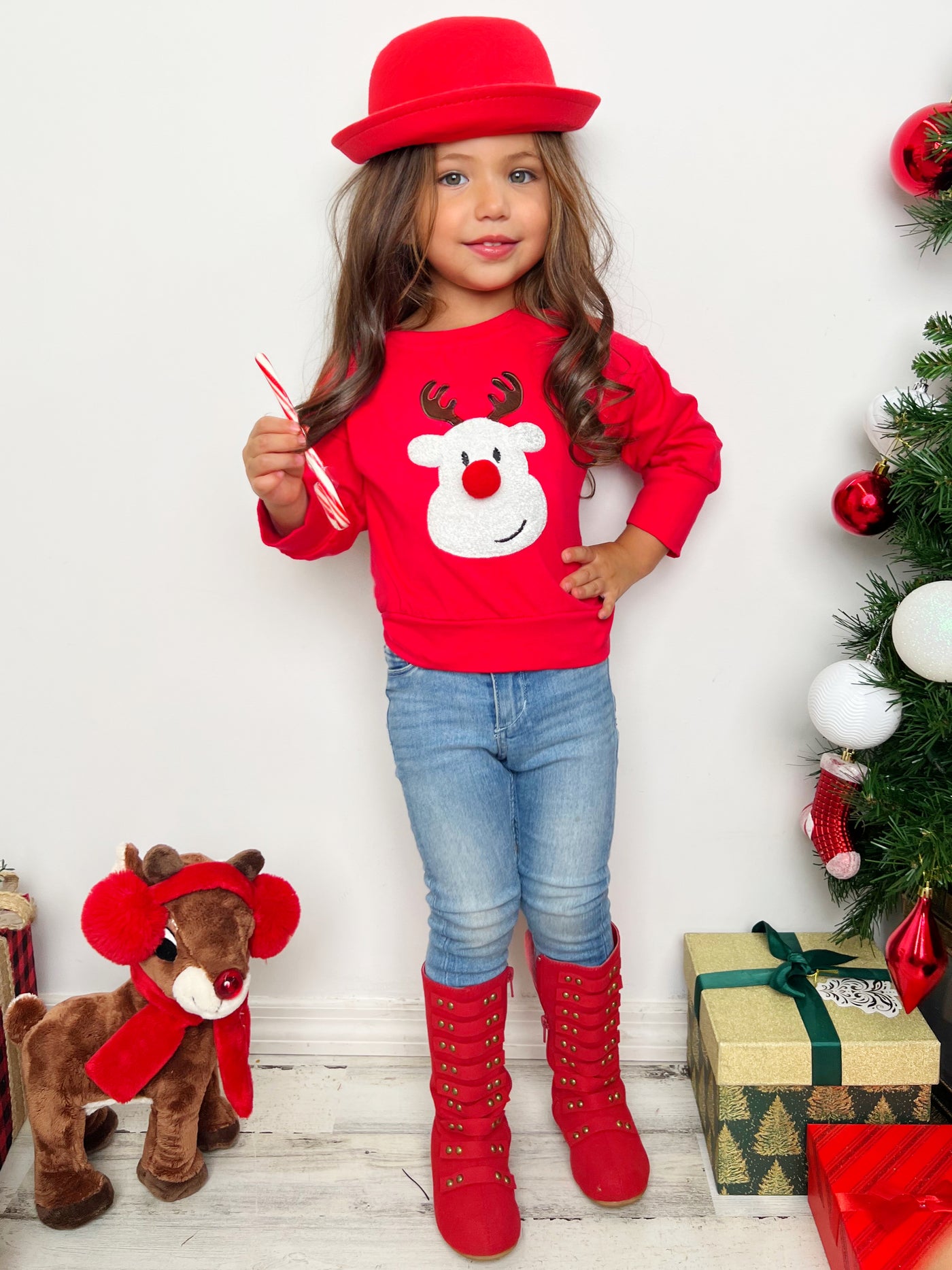 Winter Tops For Girls | Reindeer Pullover Sweater | Mia Belle Girls
