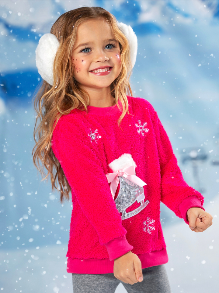 Twinkle Sequin Ice Skate Fuzzy Sweater