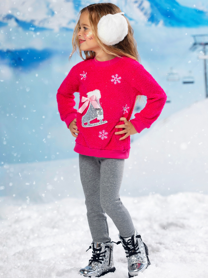 Twinkle Sequin Ice Skate Fuzzy Sweater
