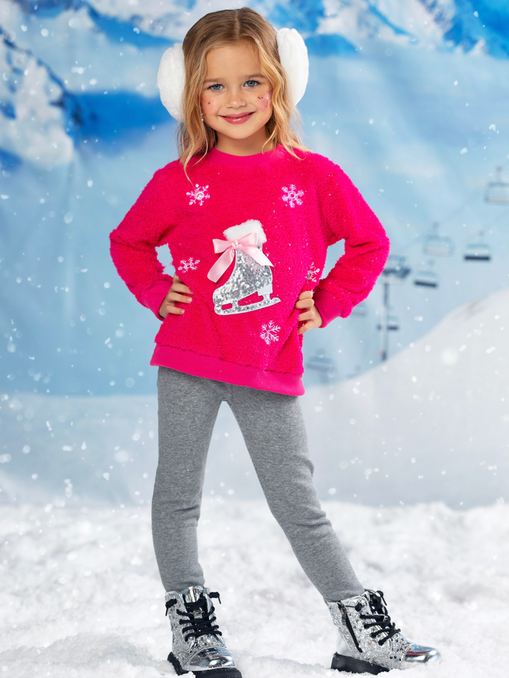 Twinkle Sequin Ice Skate Fuzzy Sweater