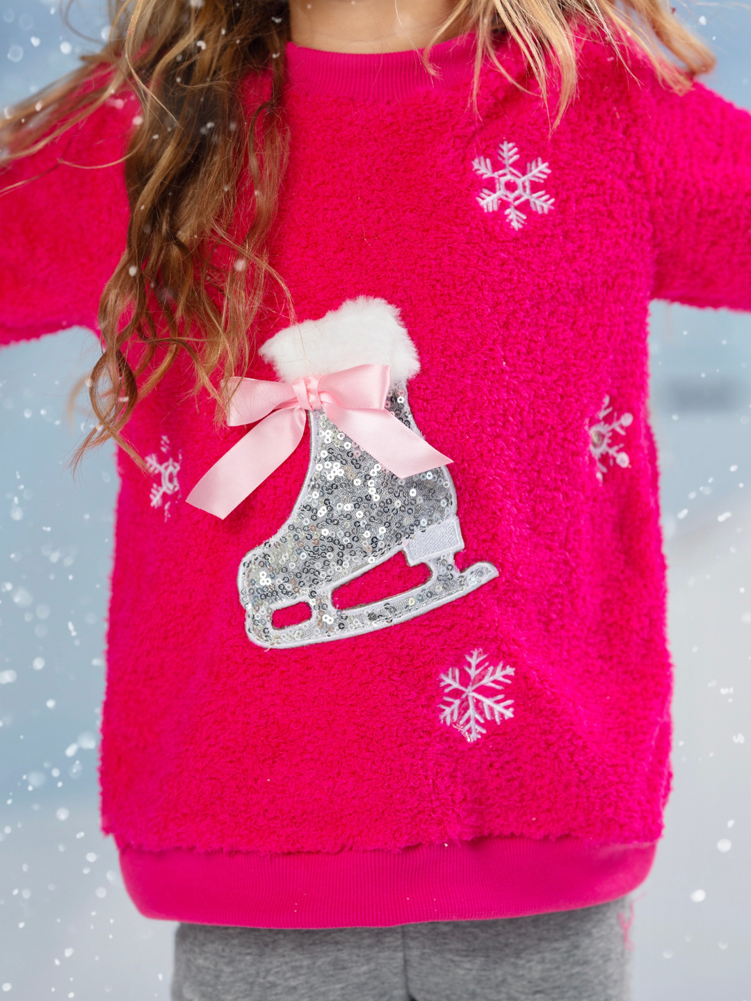 Twinkle Sequin Ice Skate Fuzzy Sweater