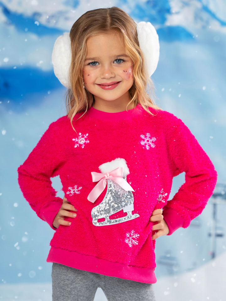 Twinkle Sequin Ice Skate Fuzzy Sweater