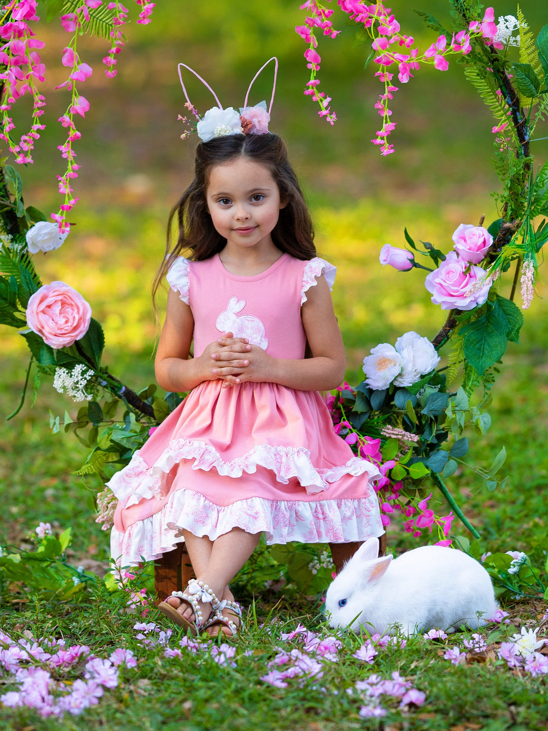 Mia Belle Girls Bunny Ruffle Tiered Midi Dress | Easter Dresses Mia Belle Girls Bunny Ruffle Tiered Midi Dress | Easter Dresses