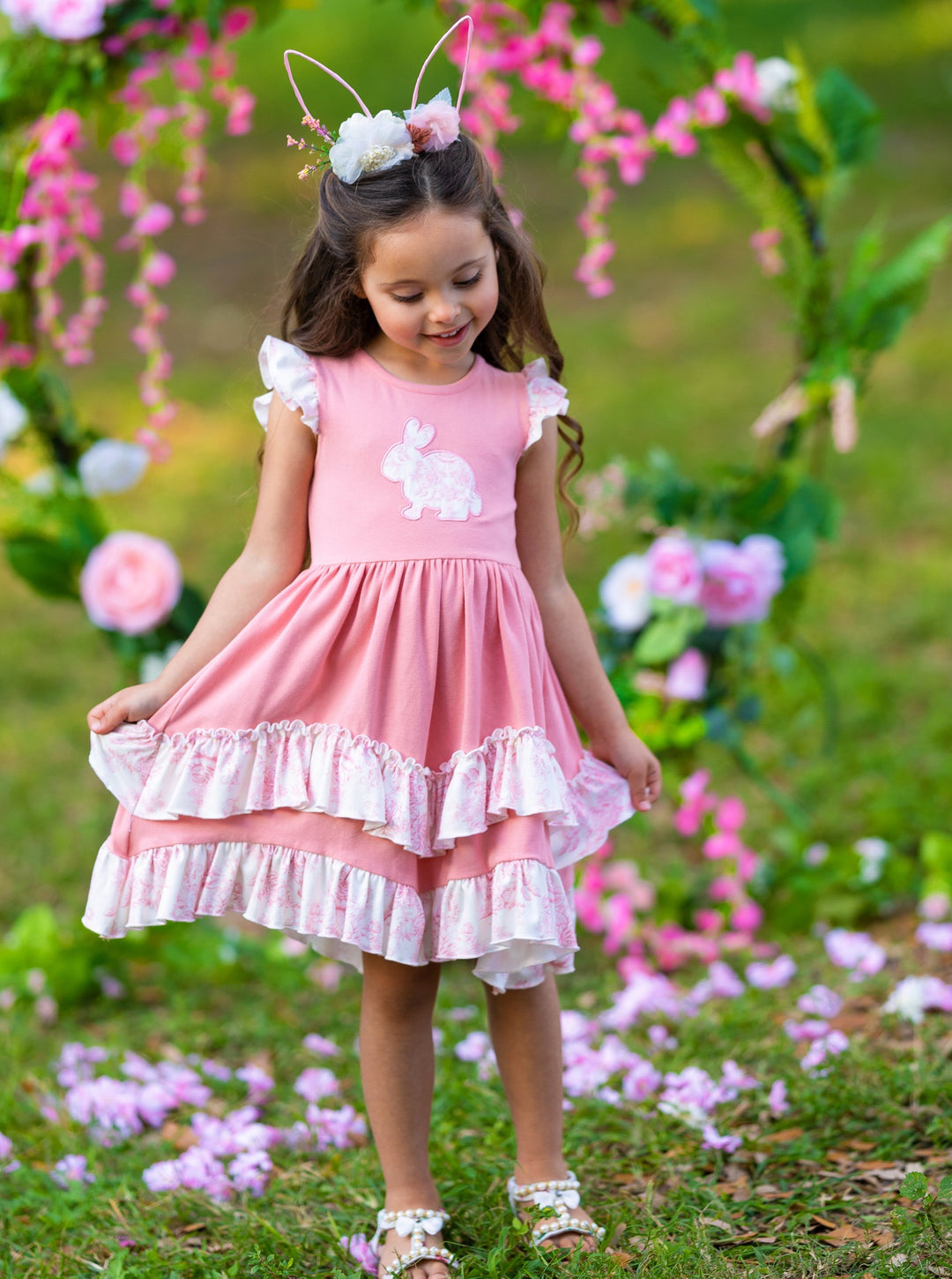 Mia Belle Girls Bunny Ruffle Tiered Midi Dress | Easter Dresses Mia Belle Girls Bunny Ruffle Tiered Midi Dress | Easter Dresses