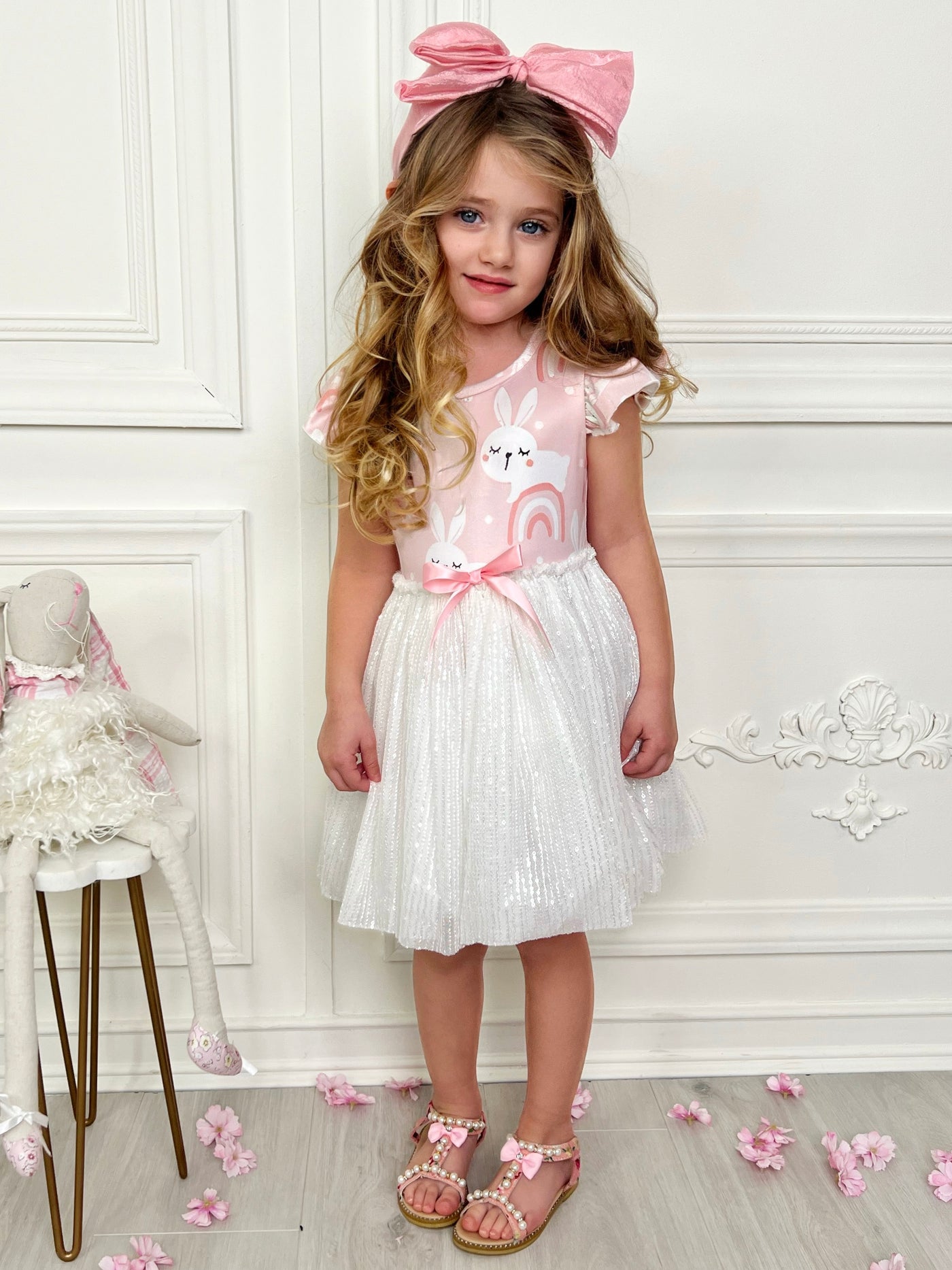 Mia Belle Girls Flutter Sleeve Sequin Tutu Dress | Easter Dresses