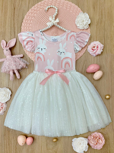 Mia Belle Girls Flutter Sleeve Sequin Tutu Dress | Easter Dresses