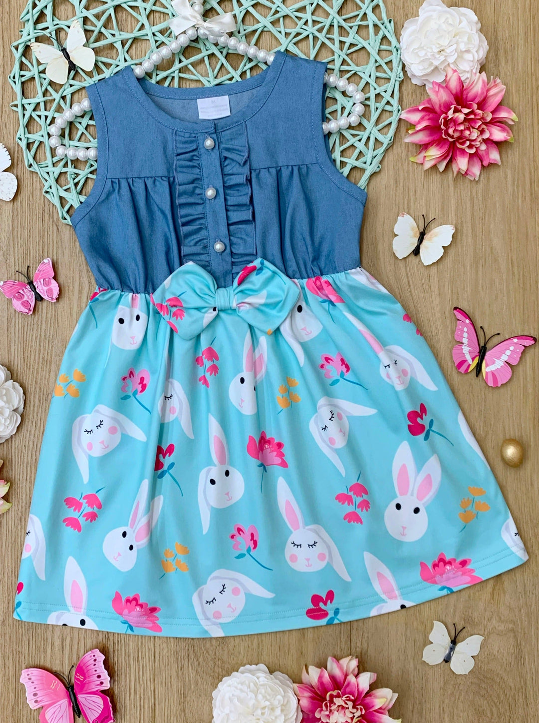 Bunny Bows Chambray Easter Dress Mia Belle Girls Bunny Bows Chambray Easter Dress Mia Belle Girls