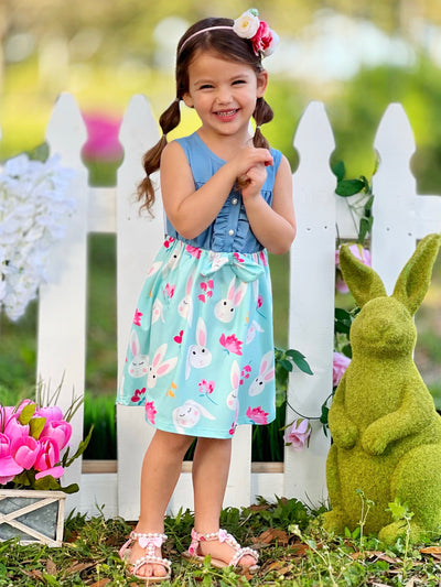Mia Belle Girls Chambray Bunny Print Dress | Easter Dresses