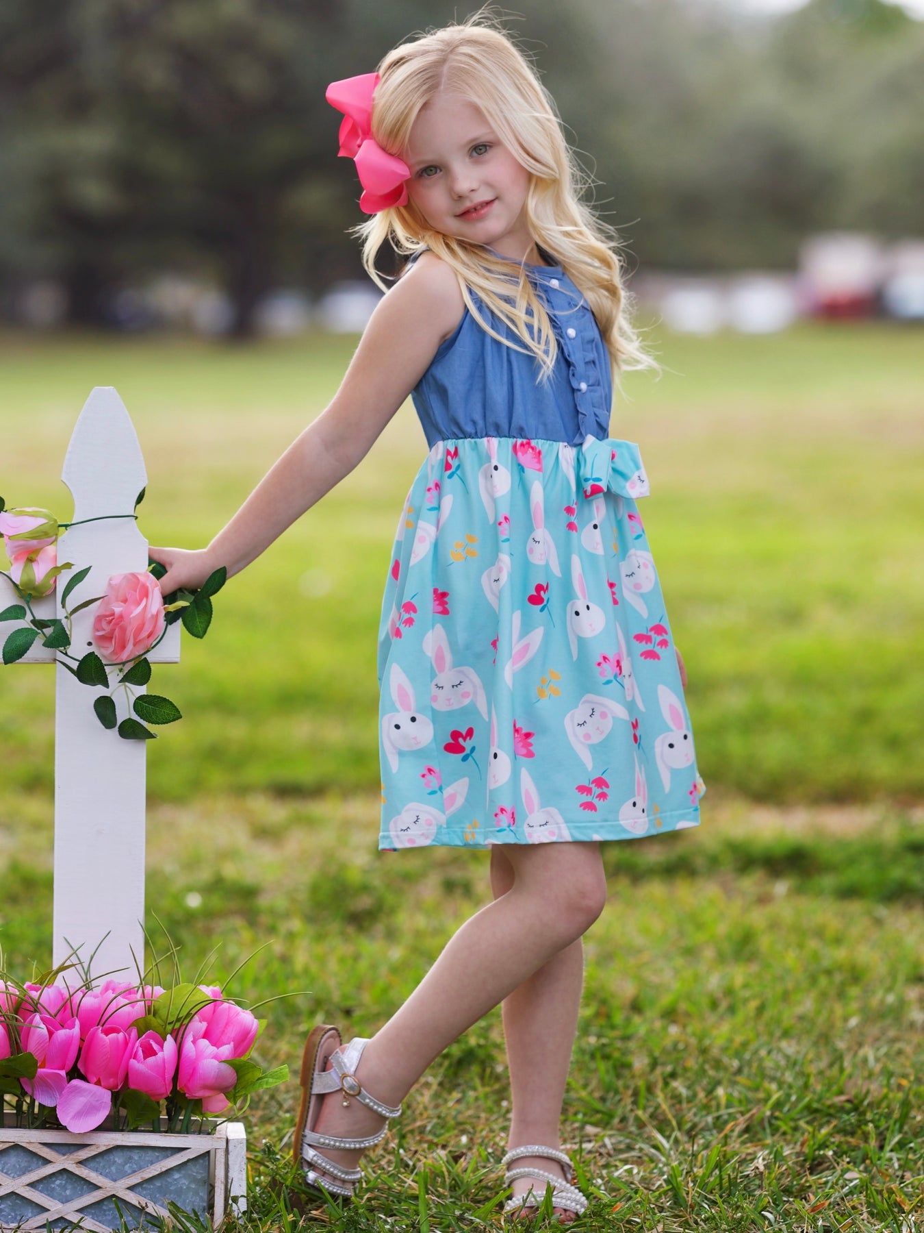 Bunny Bows Chambray Easter Dress Bunny Bows Chambray Easter Dress
