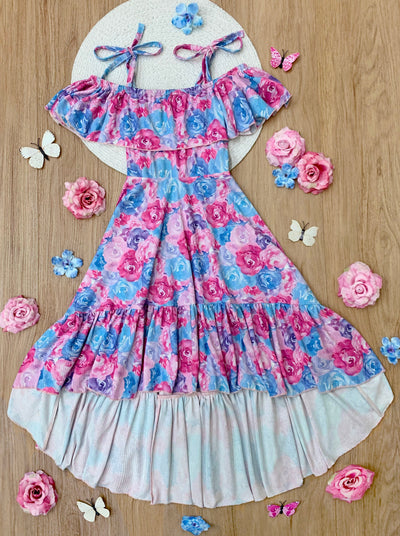 Mia Belle Girls Rose Print Hi-Lo Ruffle Dress | Easter Dresses