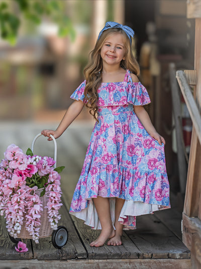 Mia Belle Girls Rose Print Hi-Lo Ruffle Dress | Easter Dresses
