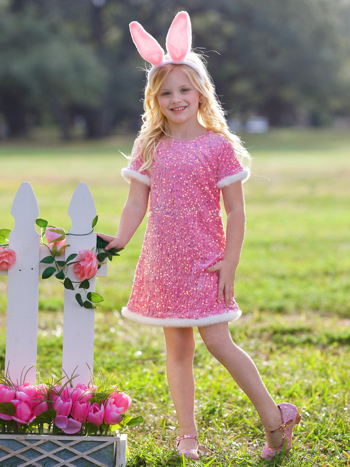Sparkle & Shine Pink Sequined Fur Dress