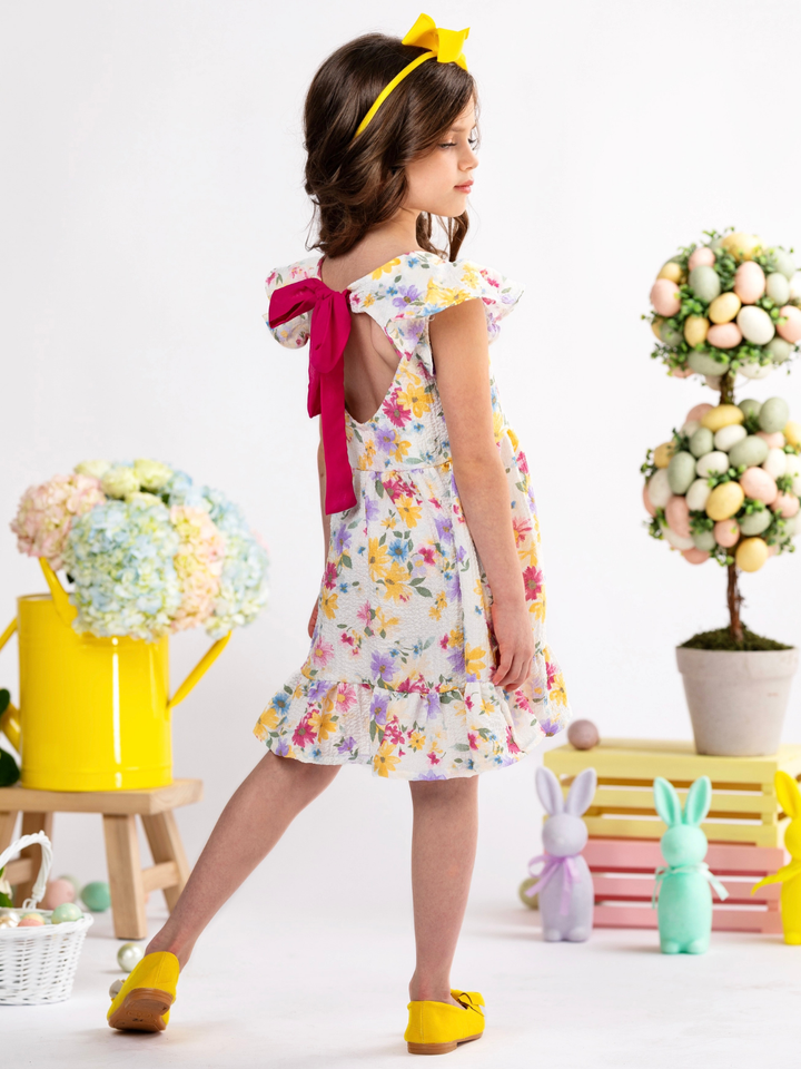 Sunlit Garden Floral Easter Bow Dress