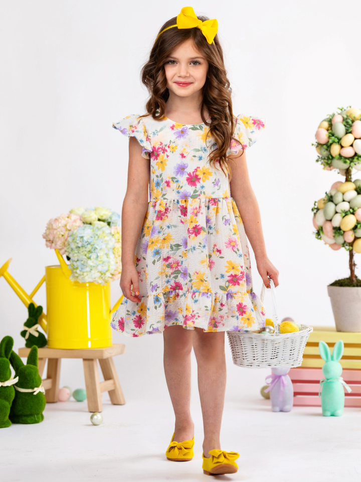 Sunlit Garden Floral Easter Bow Dress