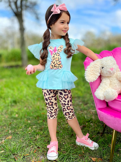 Easter Leopard Bunny Ruffle Top & Legging Set | Girls Easter Set