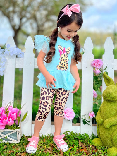 Easter Leopard Bunny Ruffle Top & Legging Set | Girls Easter Set