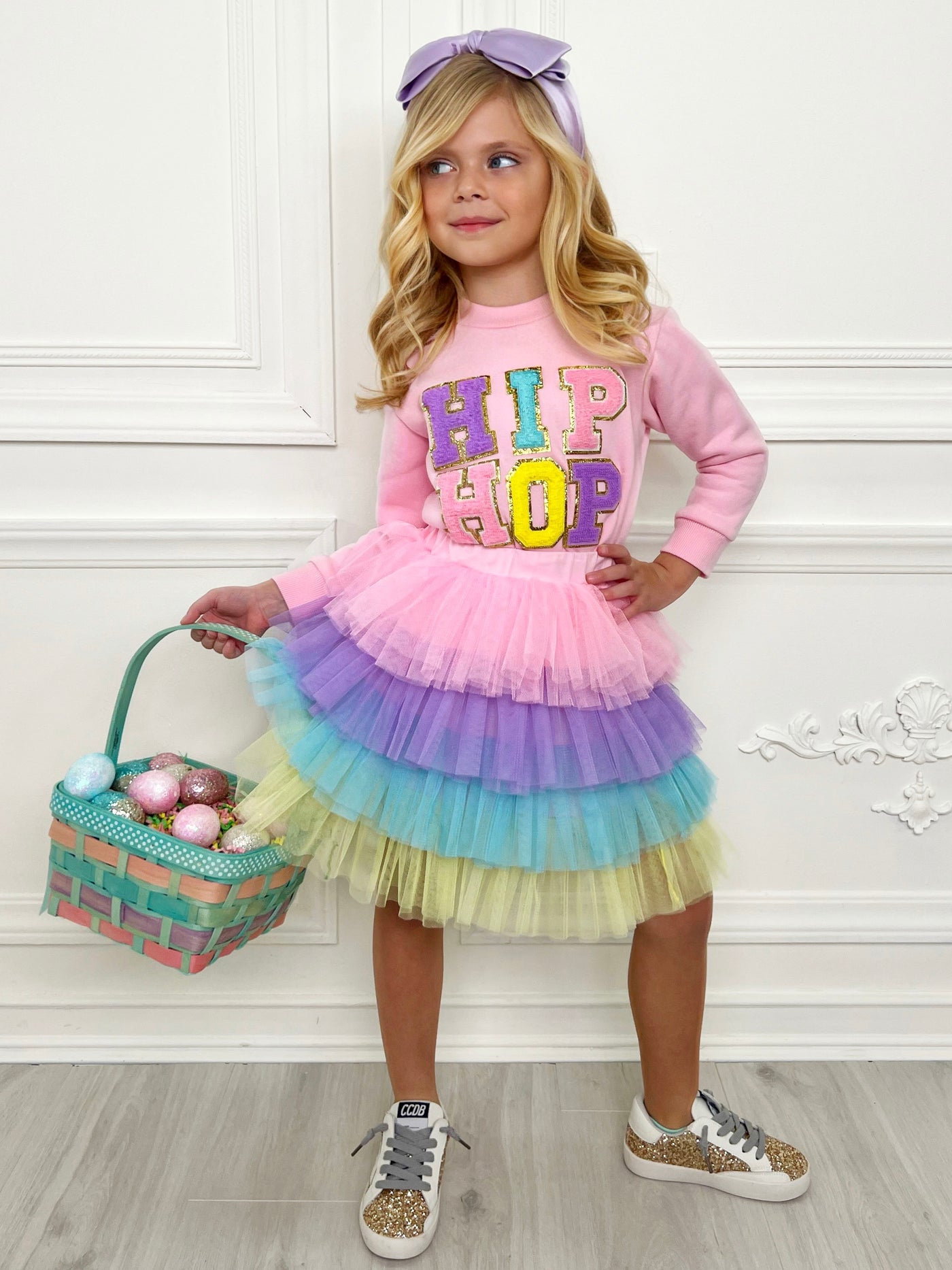 Mia Belle Girls Hip Hop Sweater And Tutu Skirt Set | Easter Sets
