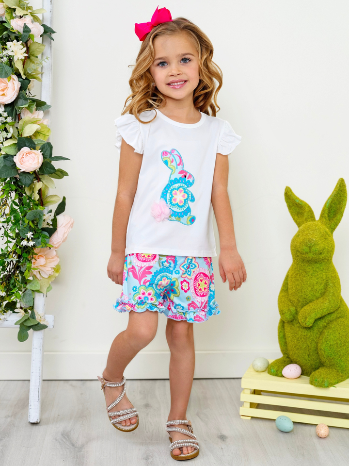 Paisley Bunny Flutter Sleeve Easter Short Set Multicolor / 10/12