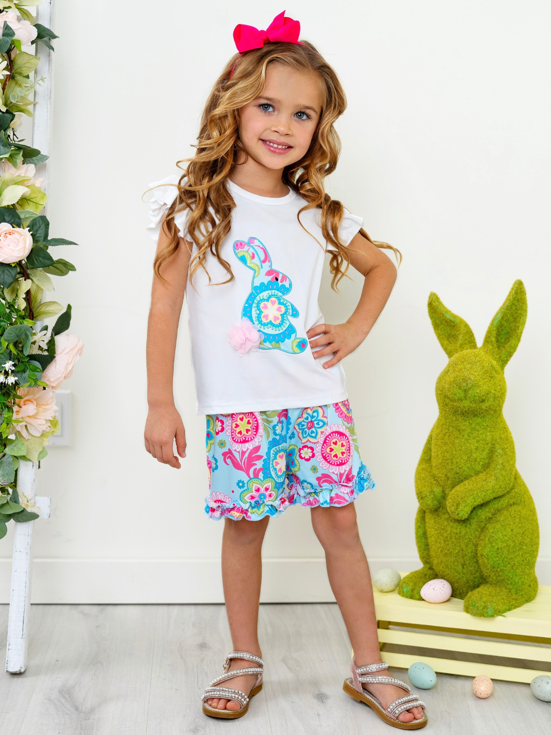 Paisley Bunny Flutter Sleeve Easter Short Set
