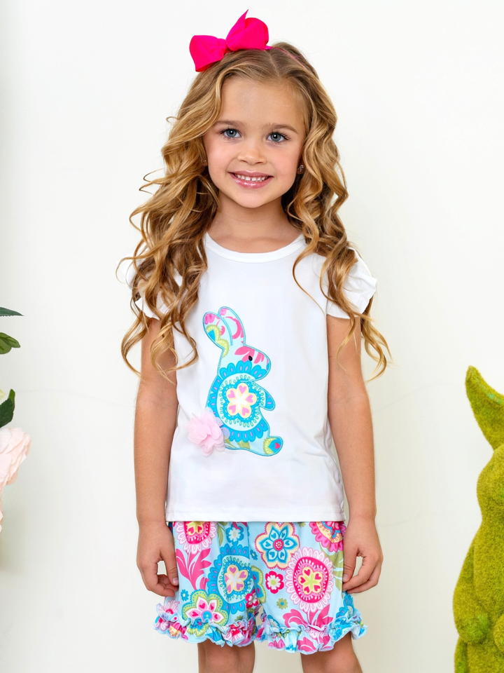 Paisley Bunny Flutter Sleeve Easter Short Set