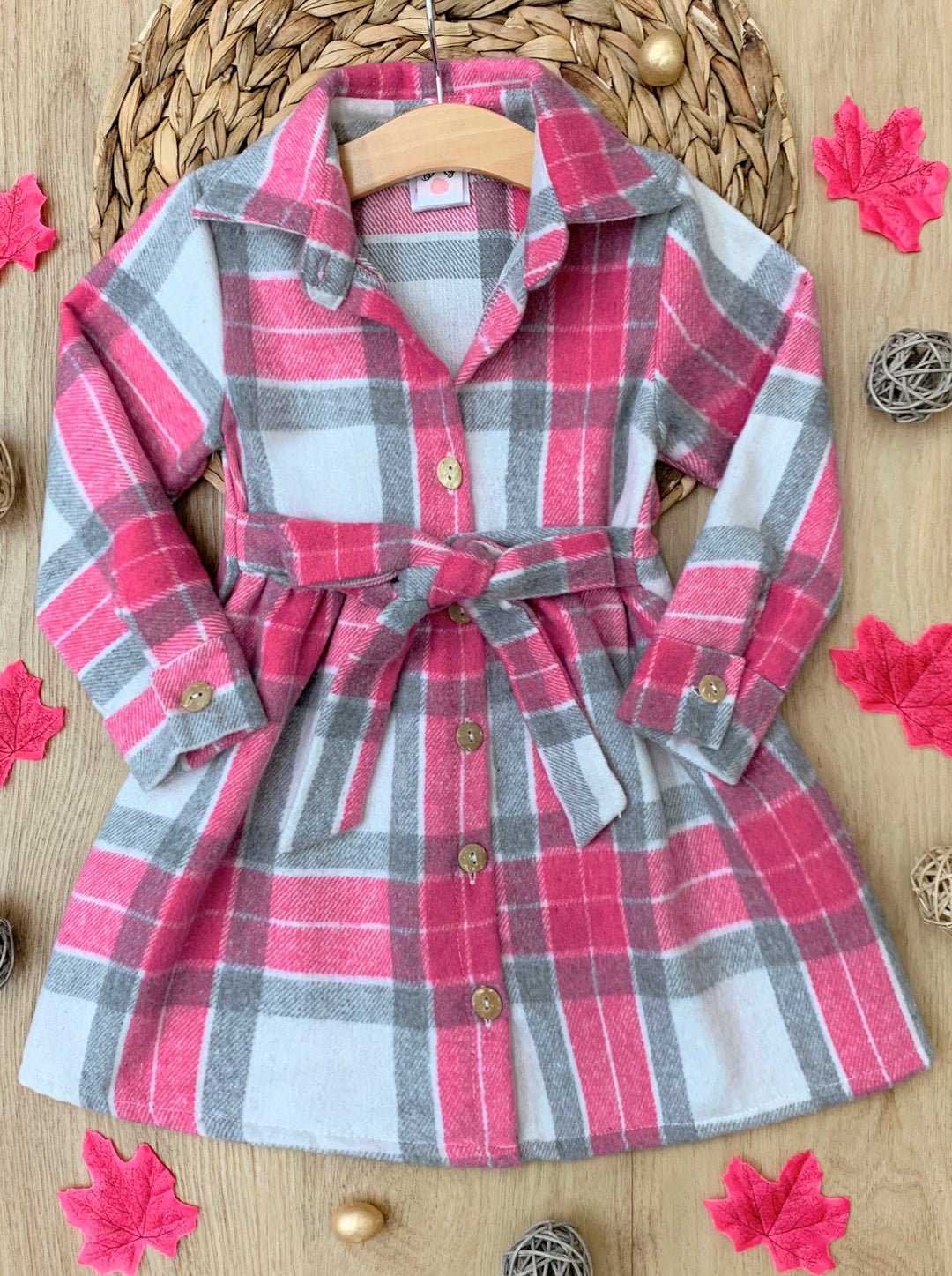 Mia Belle Girls Pink Flannel Belted Dress | Girls Fall Dresses Mia Belle Girls Pink Flannel Belted Dress | Girls Fall Dresses