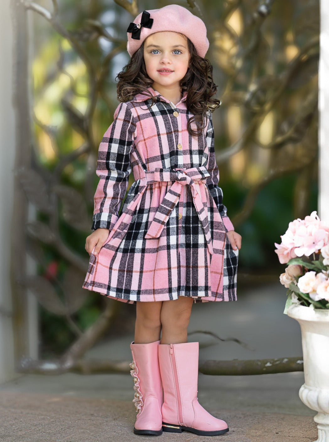 Pink Plaid Long Sleeve Shirt Dress Mia Belle Girls Pink Plaid Long Sleeve Shirt Dress Mia Belle Girls