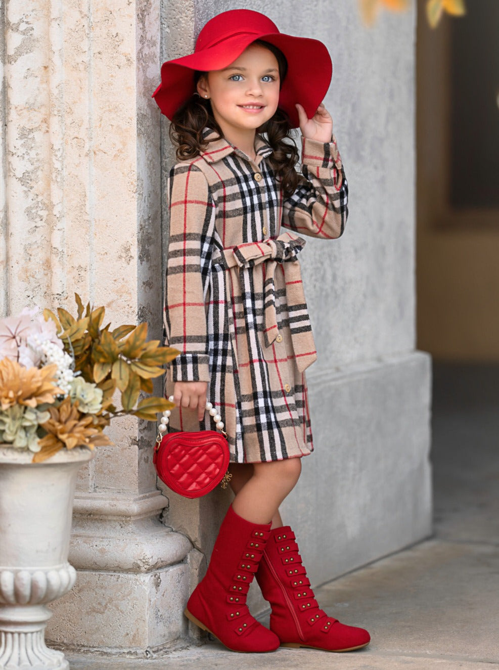 Classic Plaid Long Sleeve Flannel Shirt Dress Tan / 6Y Classic Plaid Long Sleeve Flannel Shirt Dress Tan / 6Y