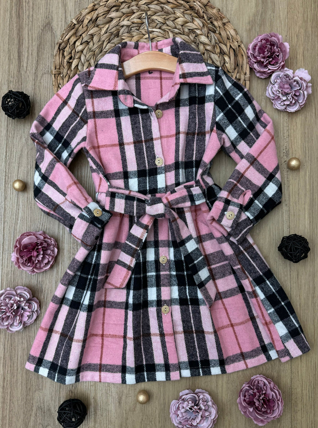 Pink Plaid Long Sleeve Shirt Dress Mia Belle Girls Pink Plaid Long Sleeve Shirt Dress Mia Belle Girls