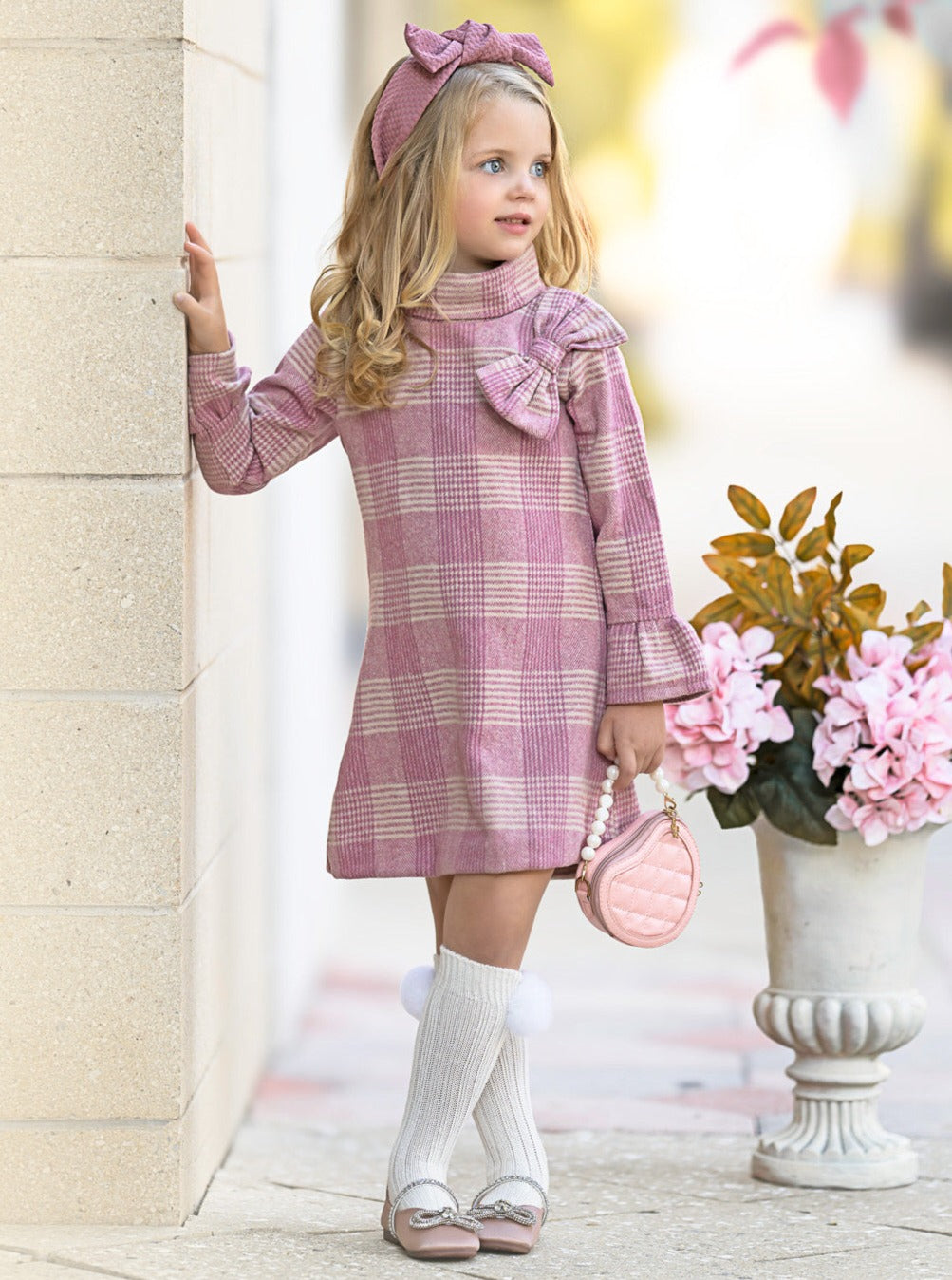 Pretty Pink Tartan Plaid Long Sleeve Shift Dress Mia Belle Girls Pretty Pink Tartan Plaid Long Sleeve Shift Dress Mia Belle Girls