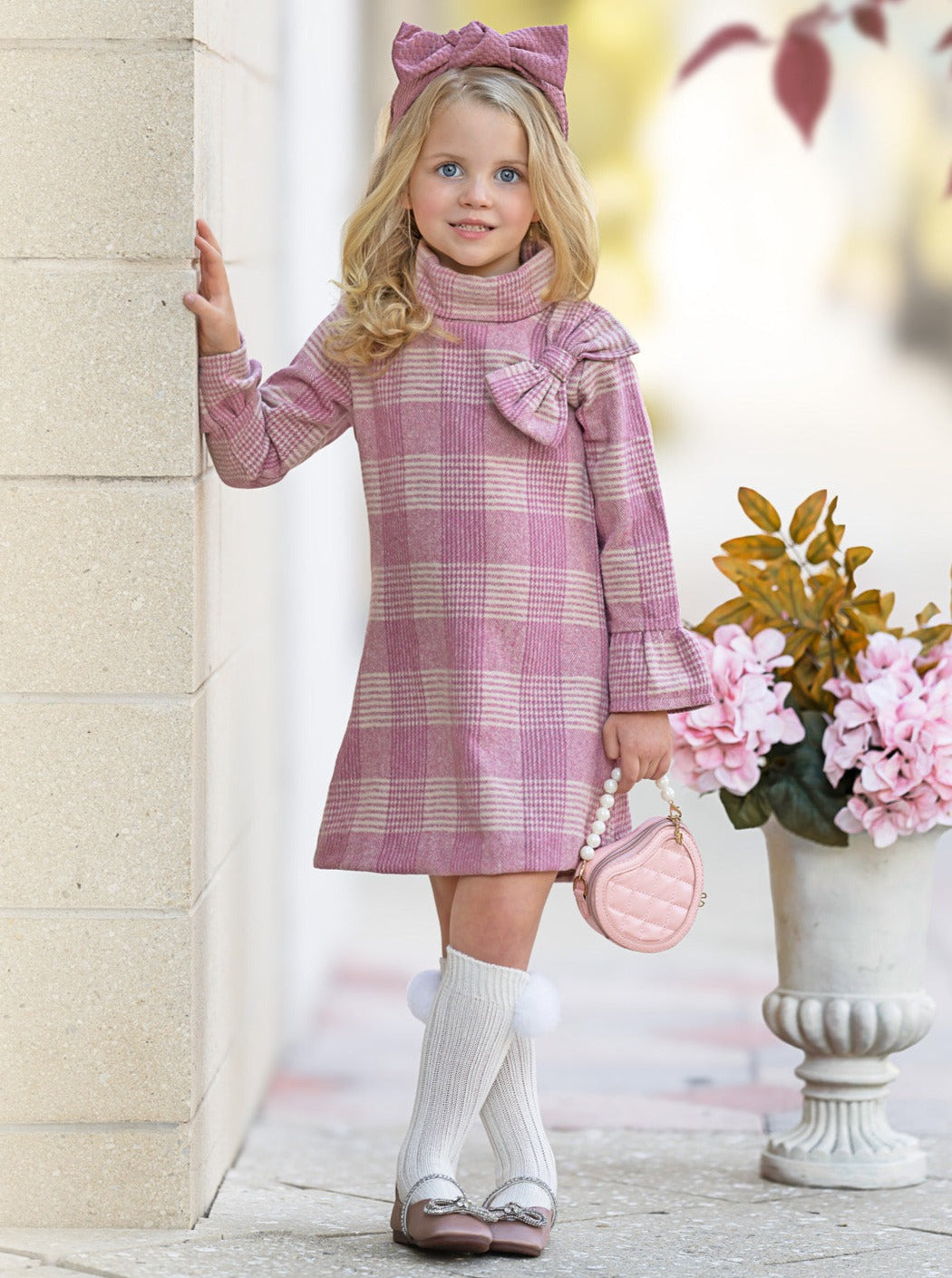 Pretty Pink Tartan Plaid Long Sleeve Shift Dress Mia Belle Girls Pretty Pink Tartan Plaid Long Sleeve Shift Dress Mia Belle Girls