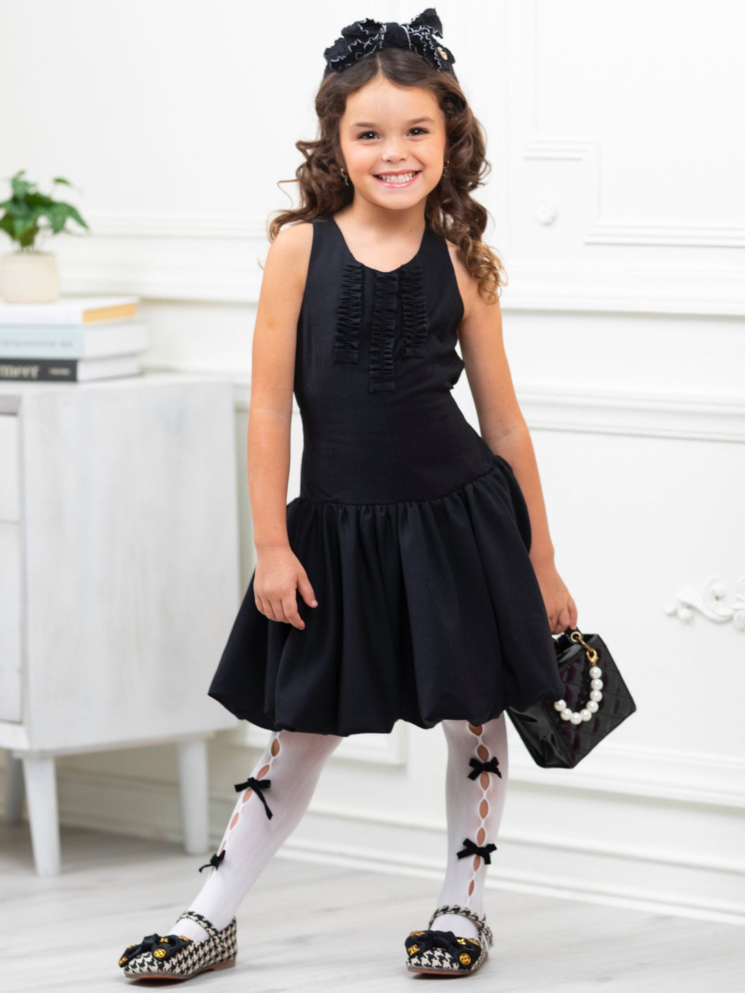 Black Sophisticated Sweetheart Ruffle Trim Dress by Kids Couture Mia Belle Girls Black Sophisticated Sweetheart Ruffle Trim Dress by Kids Couture Mia Belle Girls