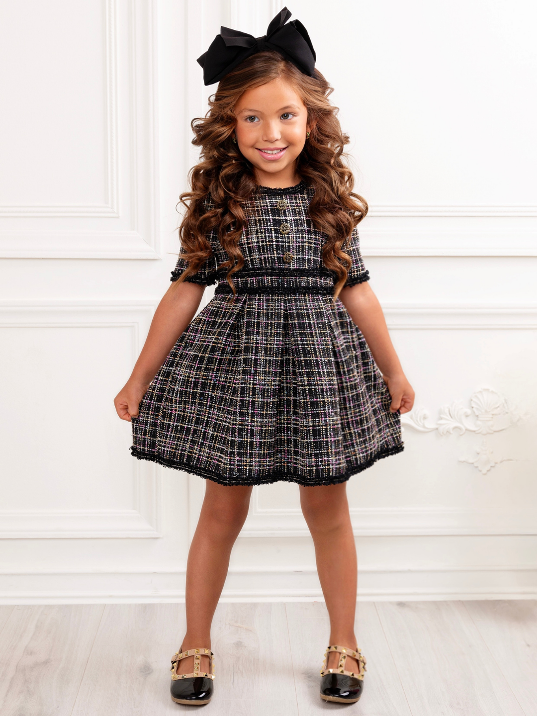 Class Act Black Tweed Puff Sleeve Dress