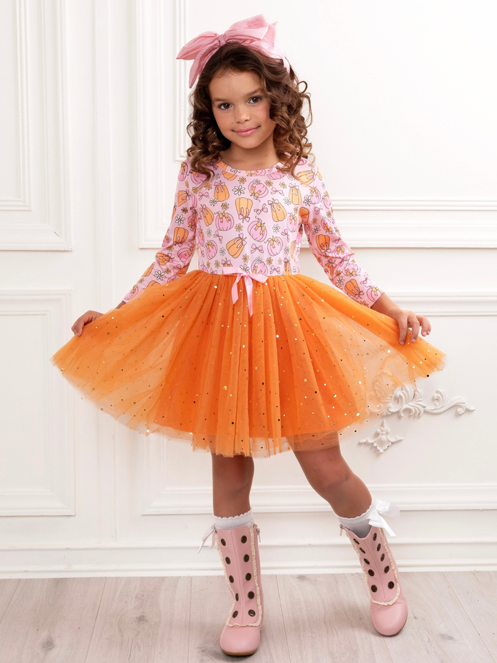 Fall Fun Pumpkin Glitter Tutu Dress