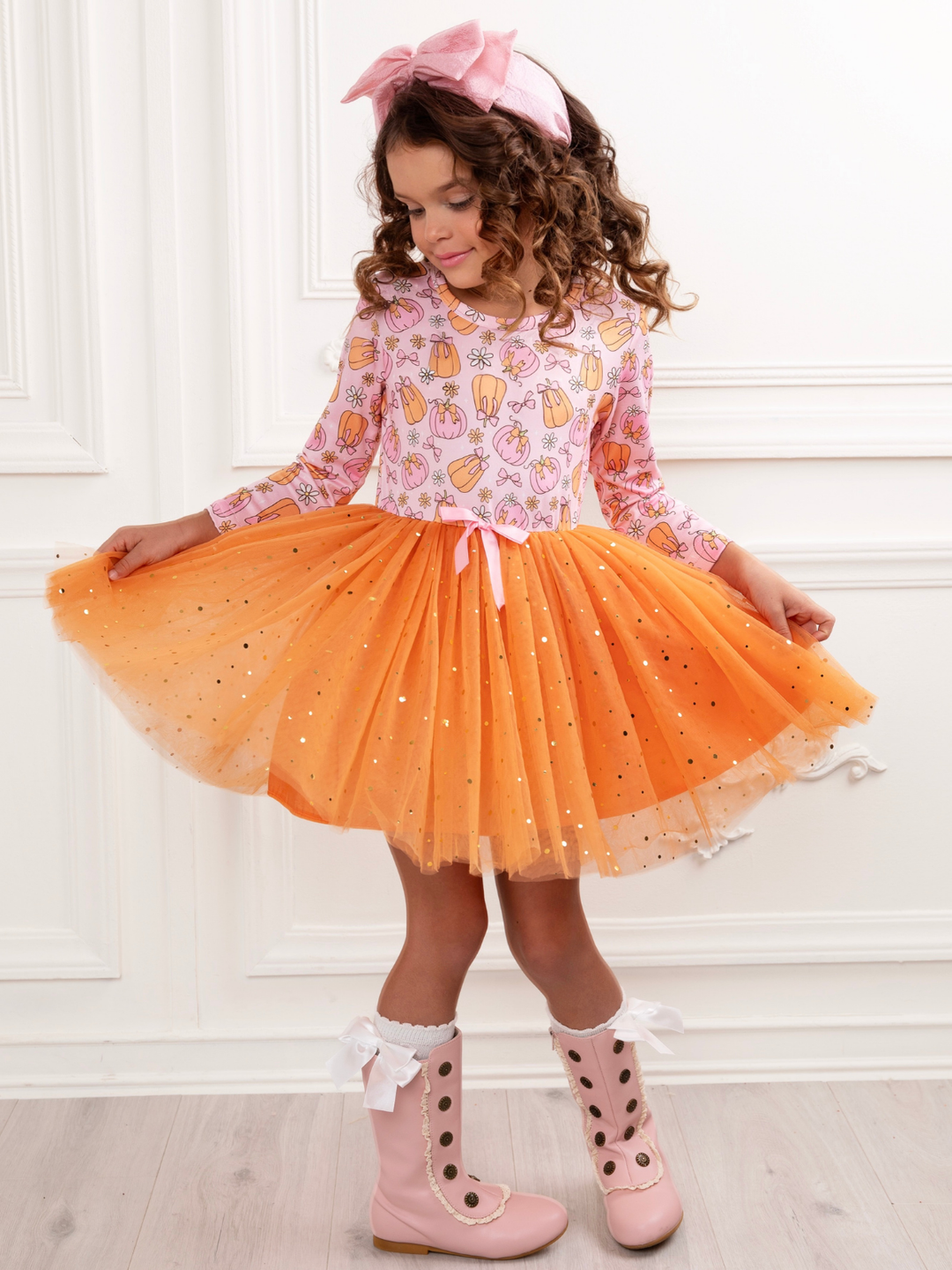 Fall Fun Pumpkin Glitter Tutu Dress