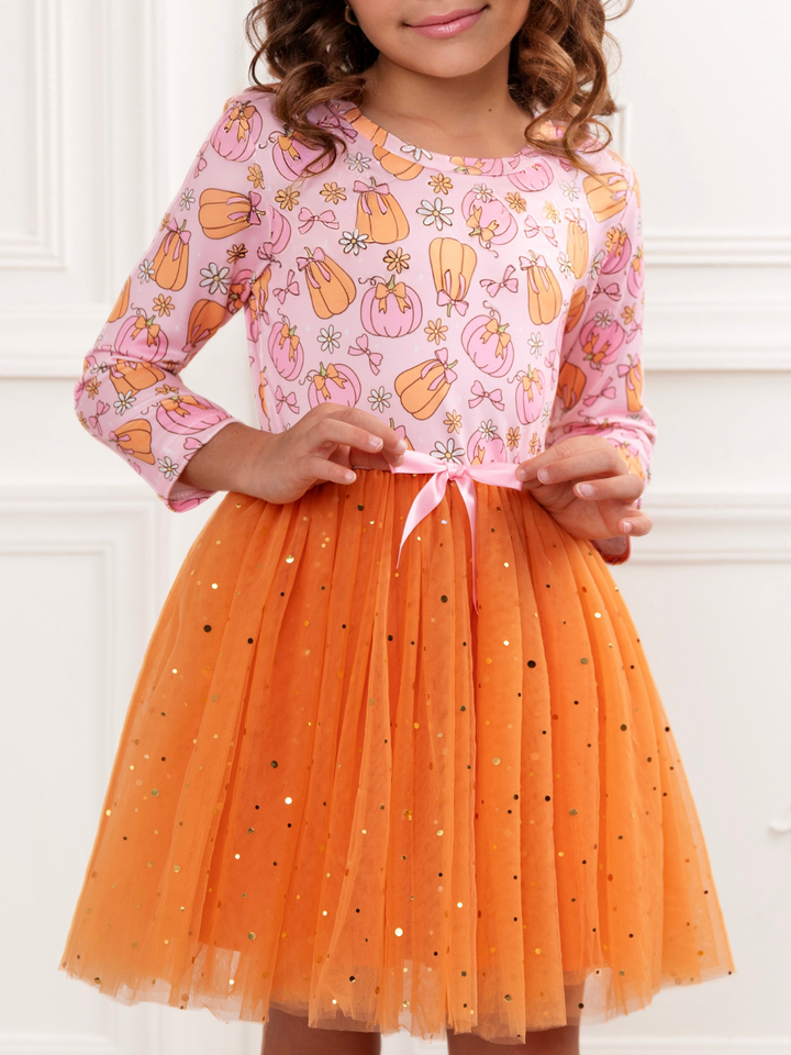 Fall Fun Pumpkin Glitter Tutu Dress