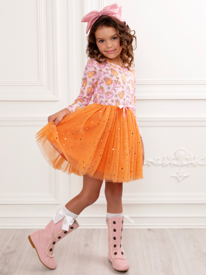 Fall Fun Pumpkin Glitter Tutu Dress