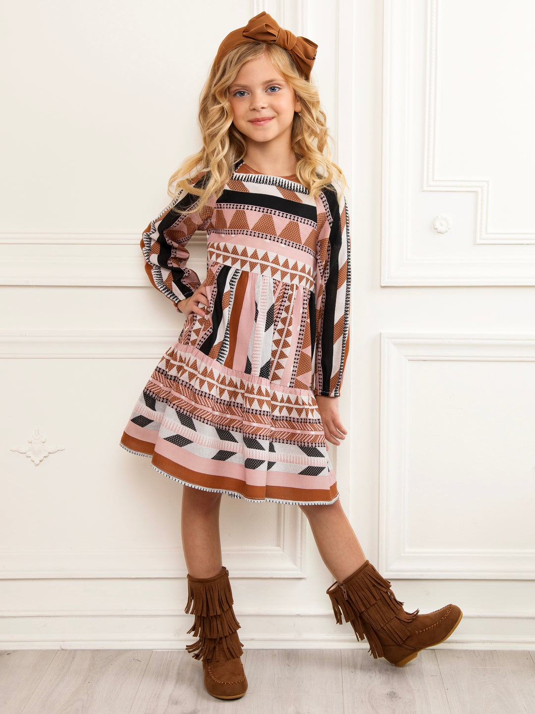 Boho Pink Long Sleeve Cotton Babydoll Dress Mia Belle Girls Boho Pink Long Sleeve Cotton Babydoll Dress Mia Belle Girls