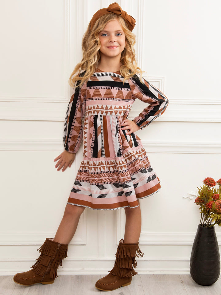 Boho Pink Long Sleeve Cotton Babydoll Dress