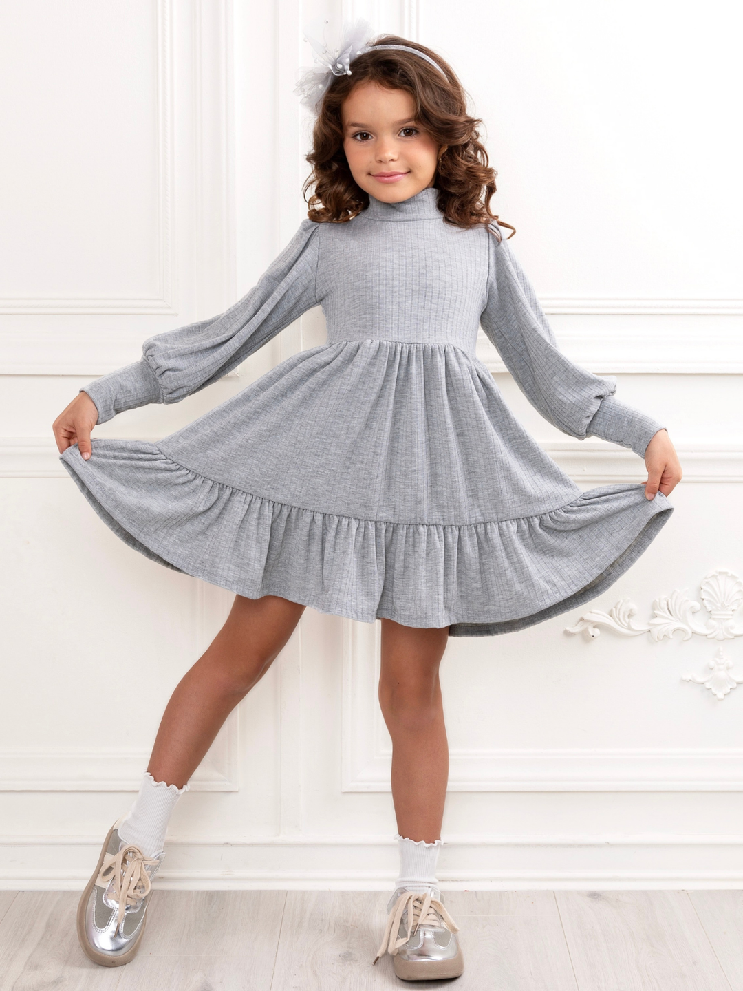 Grey Everyday Comfort Ruffle Dress