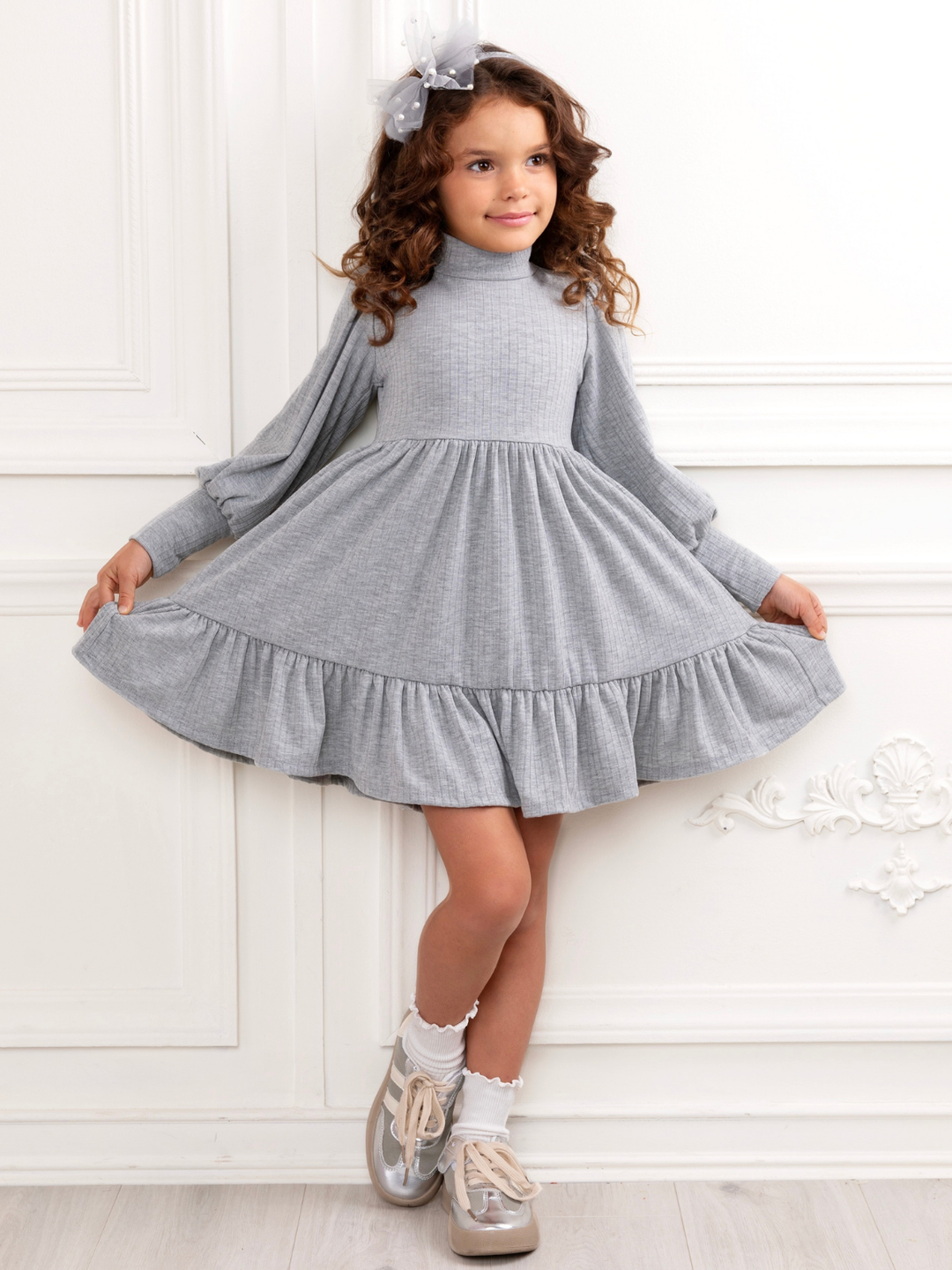 Grey Everyday Comfort Ruffle Dress