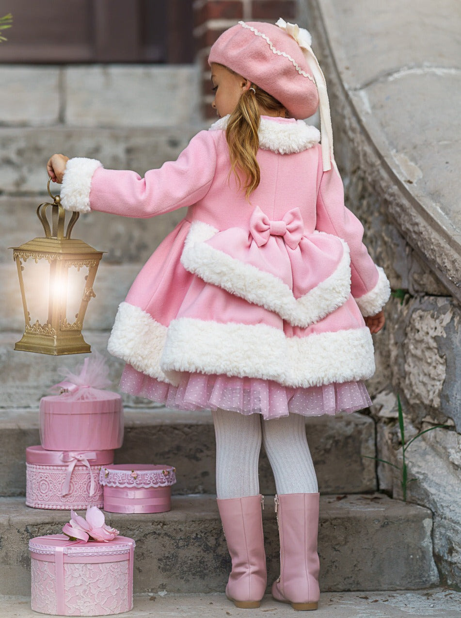 Mia Belle Girls Pink Faux Fur Duchess Coat | Girls Winter Jackets