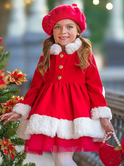 Mia Belle Girls Red Faux Fur Duchess Coat | Girls Winter Coats