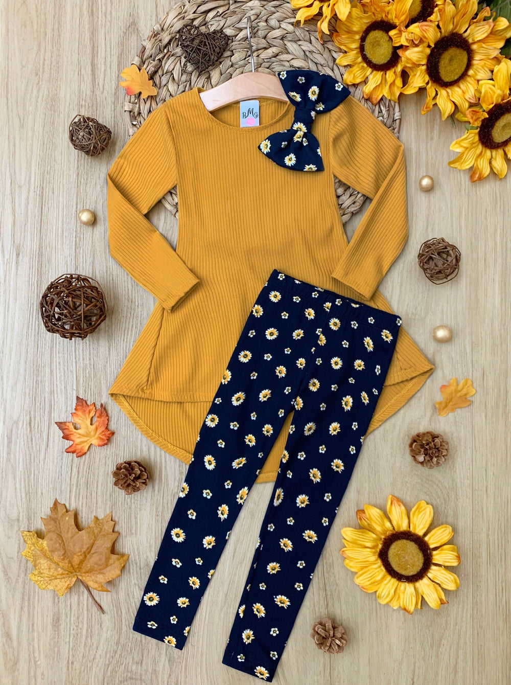 Little Girls Fall Hi-Lo Tunic & Daisy Legging Set - Mia Belle Girls