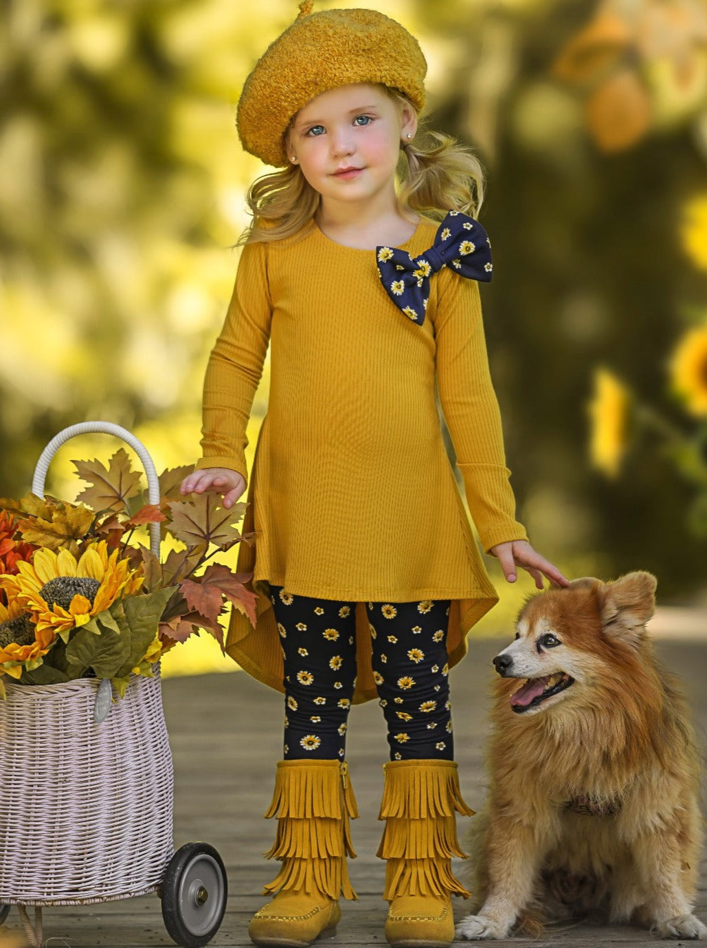 Little Girls Fall Hi-Lo Tunic & Daisy Legging Set - Mia Belle Girls