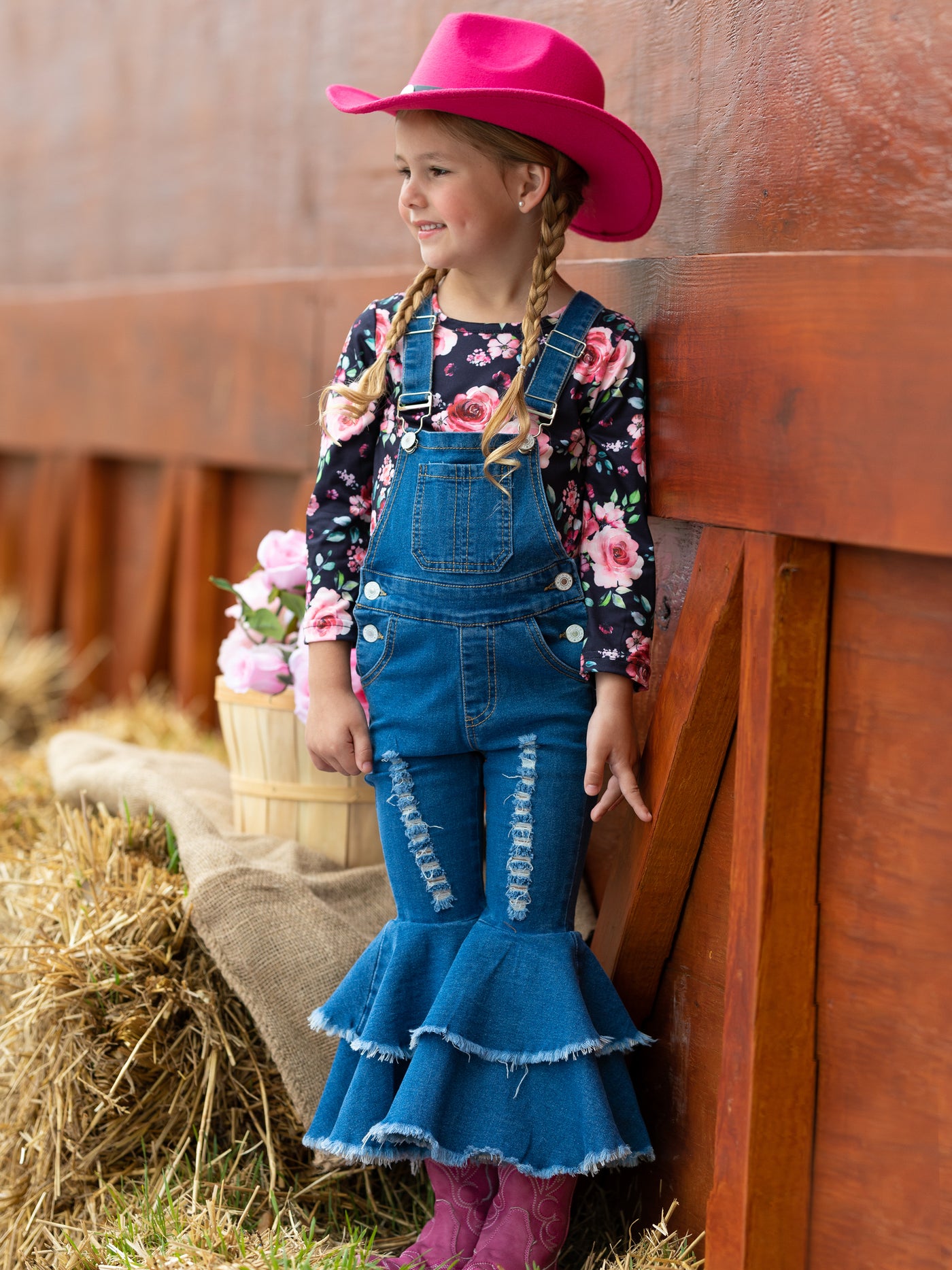 Little Girls Fall Outfits | Flared Denim Overall Set | Girls Boutique