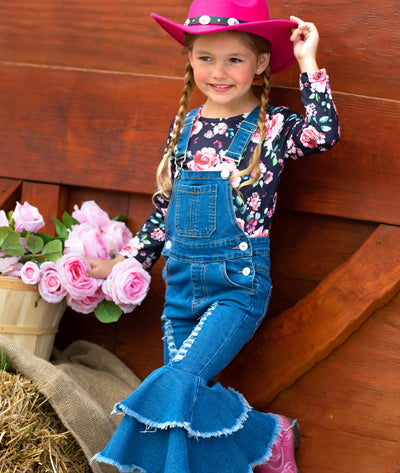 Little Girls Fall Outfits | Flared Denim Overall Set | Girls Boutique