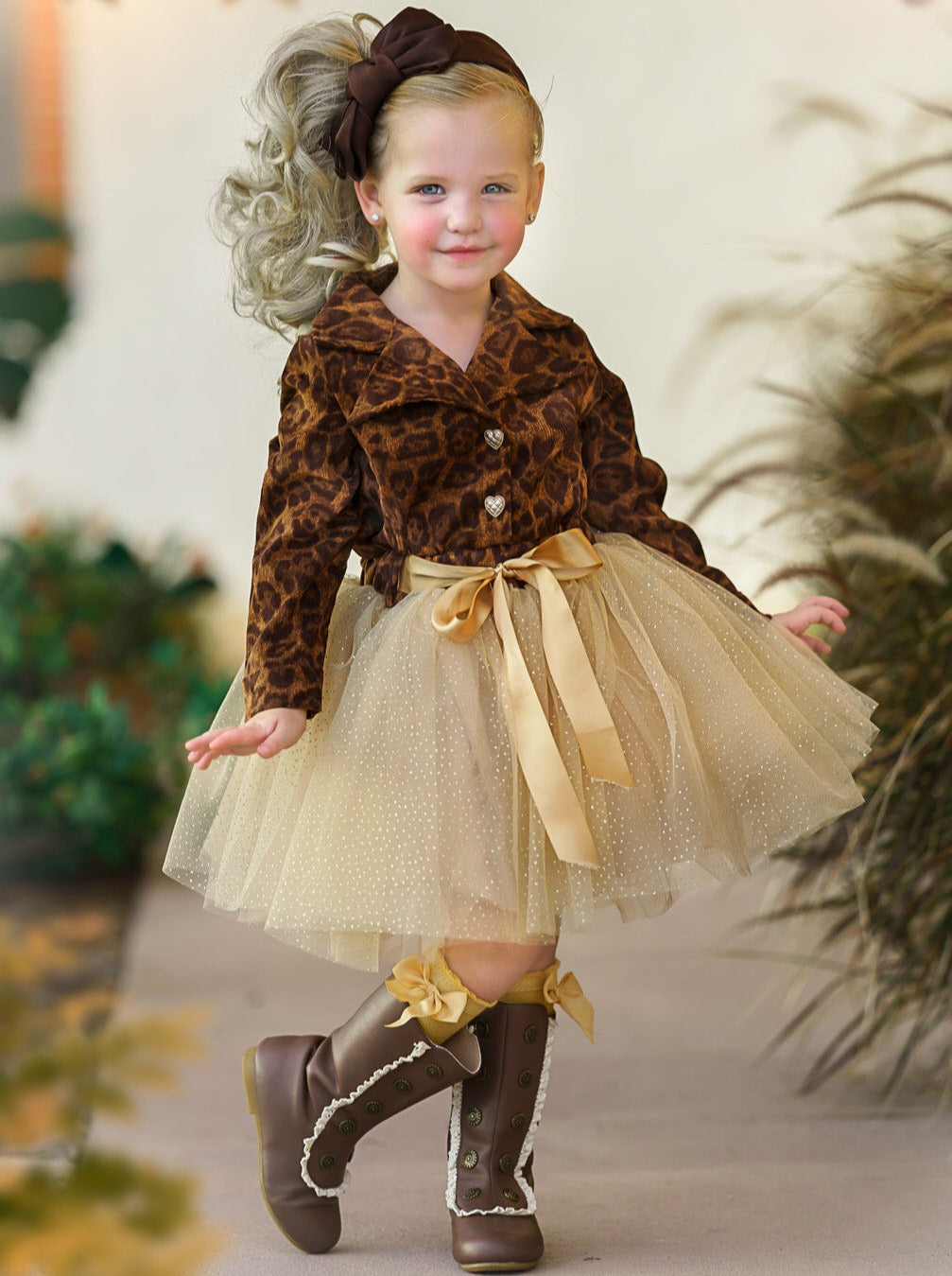 Preppy Chic Dress | Leopard Print Shimmer Tutu Dress | Mia Belle Girls Preppy Chic Dress | Leopard Print Shimmer Tutu Dress | Mia Belle Girls