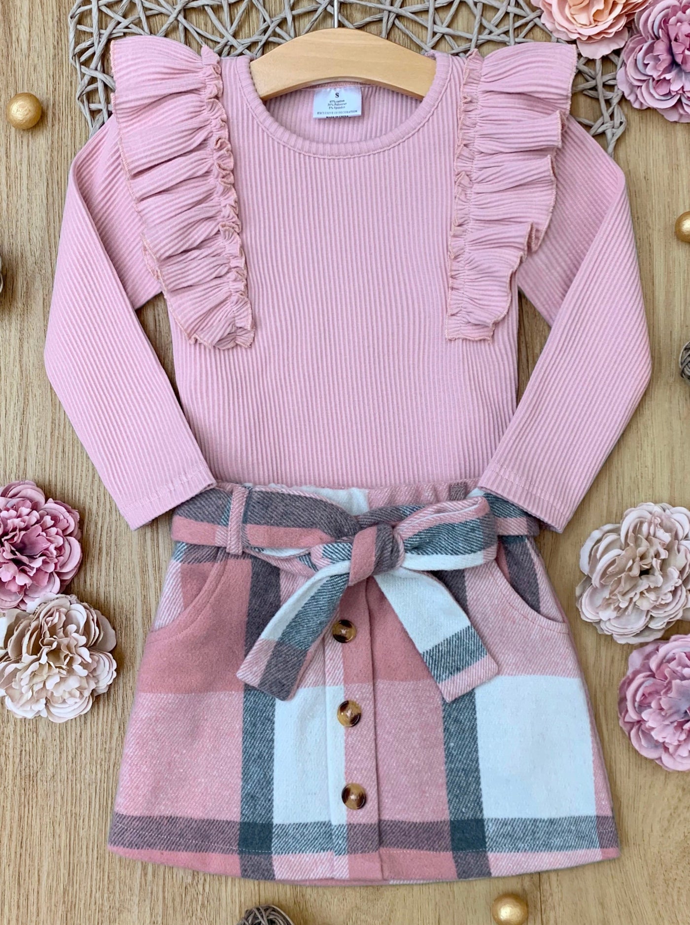 My Fave Girl Pink Ruffled Top & Brushed Fleece Skirt Set